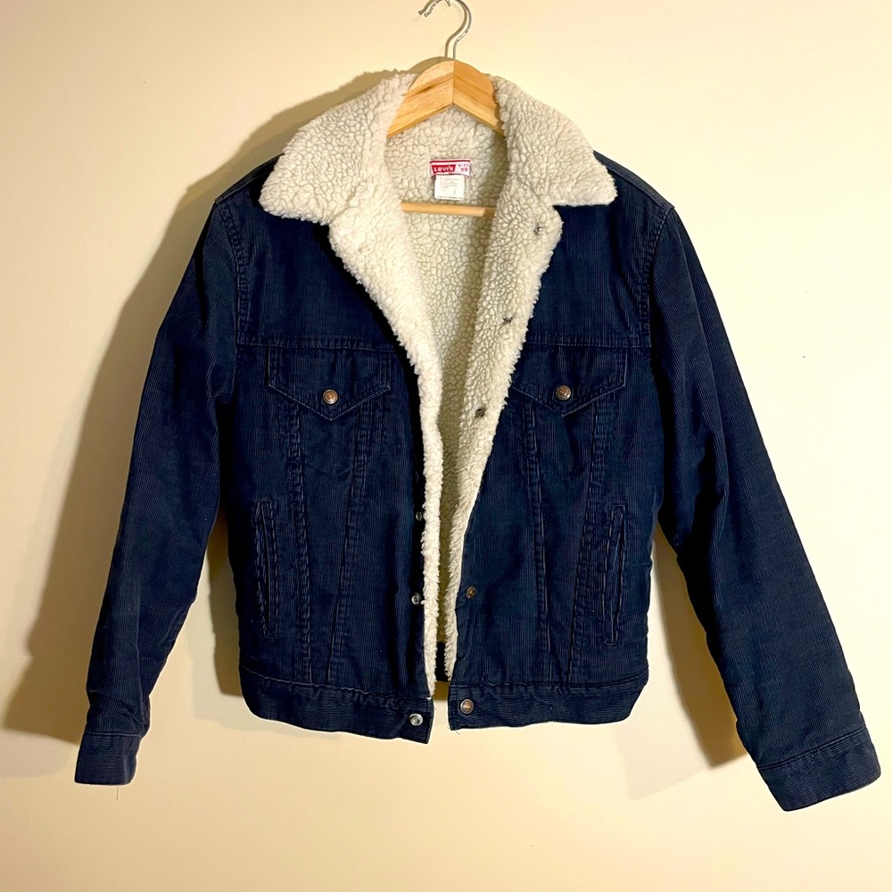 Vintage Blue Corduroy Fleece Lined Jacket. White Label. Small e.